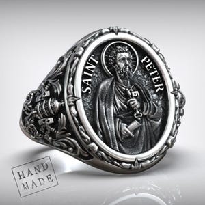 Saint Peter Apostle Ring, Papal Signet, Vatican Jewelry, Silver Band, Faith Ring For Men, Handmade Christian Gift