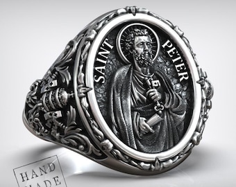 Saint Peter Apostle Ring, Papal Signet, Vatican Jewelry, Silver Band, Faith Ring For Men, Handmade Christian Gift