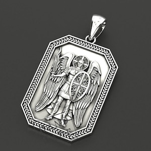 Sterling Silver Archangel Michael Pendant: Christian Protection Necklace