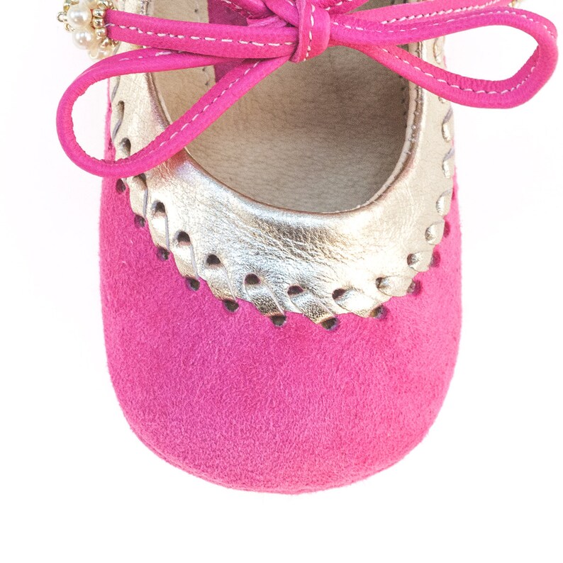 Camellia Pink & Gold Leather Baby Girl Shoes Baby Moccasins Newborn