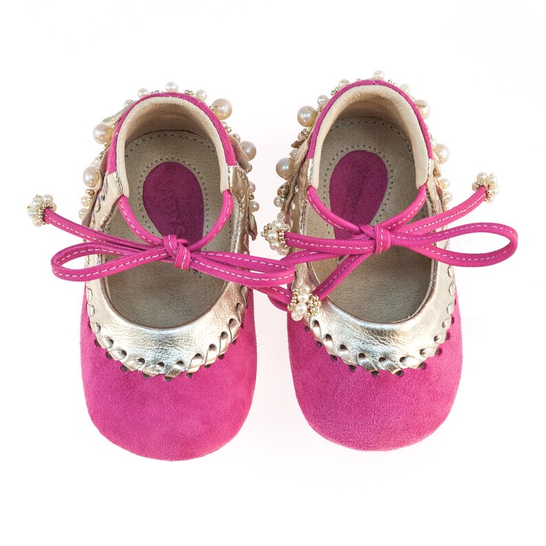 Camellia Pink & Gold Leather Baby Girl Shoes Baby Moccasins Etsy