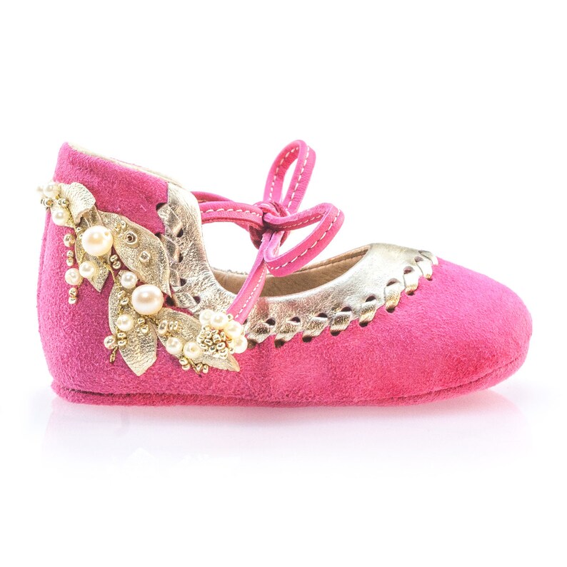 Camellia Pink & Gold Leather Baby Girl Shoes Baby Moccasins Newborn