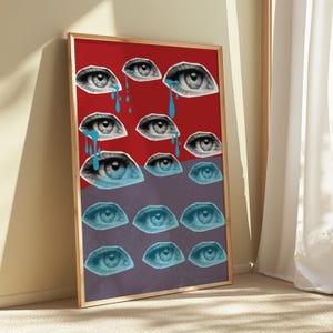 Weinende Augen Pop Art Druck Emotionale surreale Collage Retro Digitale Wandkunst Download Trendige Wandkunst Png Große druckbare Kunst Kreativität Print