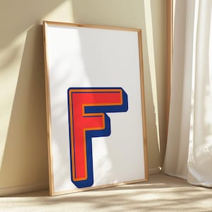 Póster de monograma de arte de pared minimalista con letra F, impresión del alfabeto moderno, descarga digital, decoración inicial con serifa en negrita, arte imprimible grande, creatividad