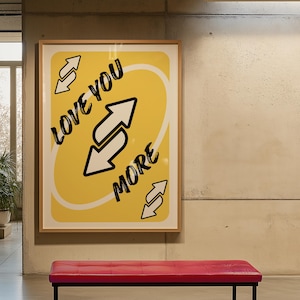 Liebe dich mehr Spielkarte Wandkunst Gelb Retro Wandkunst Lustiges Geschenk für geliebte Spielkarten Drucke Digitaler Download Trendige Wandkunst