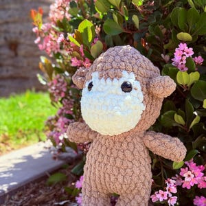 Crochet Monkey Plush, Handmade Brown Monkey Stuffed Animal, Amigurumi Animal Toy, Soft Chenille Yarn Plushie, Cute Animal Gift for Kids
