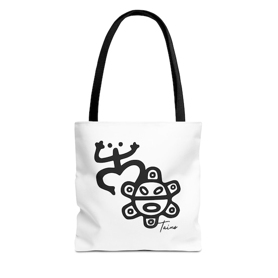 Taino Puerto Rican Art Tote Bag - Ethnic Cultural Market Bag, Indigenous Tribal Print Shopping Tote, Hand-Drawn Canvas Carryall, Boho