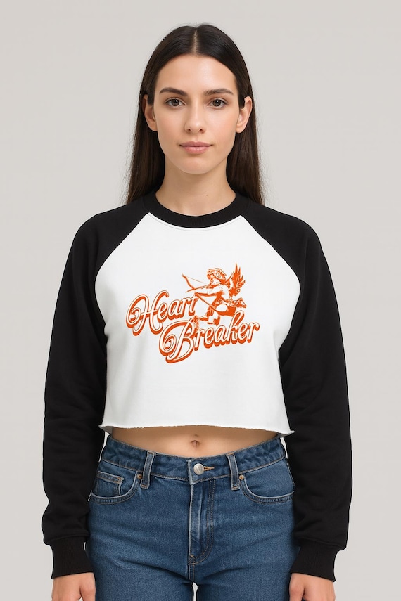 Raw-Hem Color-Block Raglan Crop Sweatshirt