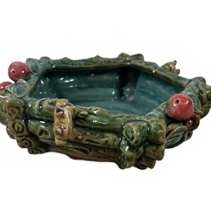 Asian Majolica Style Frog Pond Bowl Ceramic Garden Planter Cachepot