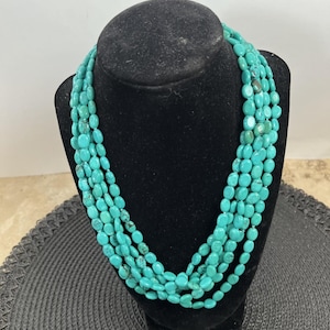 LUCAS LAMETH 5-Strand Turquoise Sterling Silver 925 Statement Necklace 18-20"