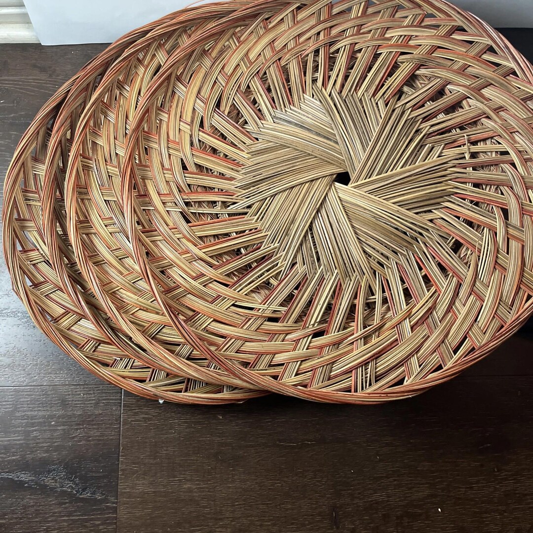 Wicker Reed R Rare Vintage Boho Rattan Wicker Reed Basket Decor Lot 4 17” - Etsy
