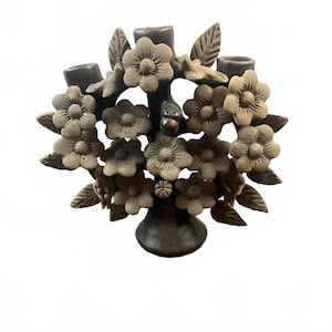 Tree of Life Mexican Folk Art Clay Pottery Candelabra Mexico