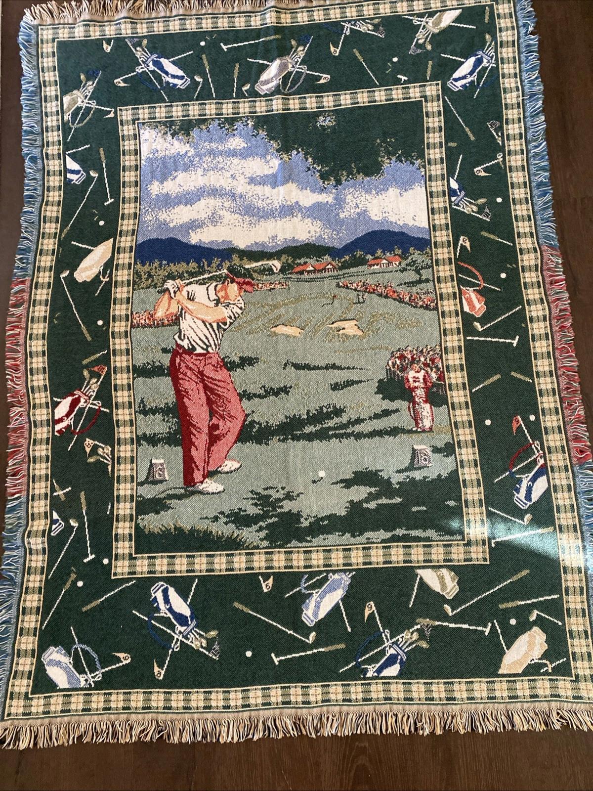 Goodwin Weavers vintage ブランケット ラグ USA製 Vintage Goodwin Weavers Golf Tapestry Throw Blanket Made in