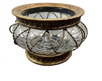 Vintage Large Blown Caged Art Glass Bowl 9”x 6.5”
