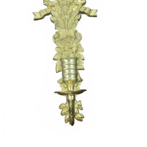 Vintage Brass Ribbon & Bow Wall Sconce Candle Holders Hollywood Regency 14”