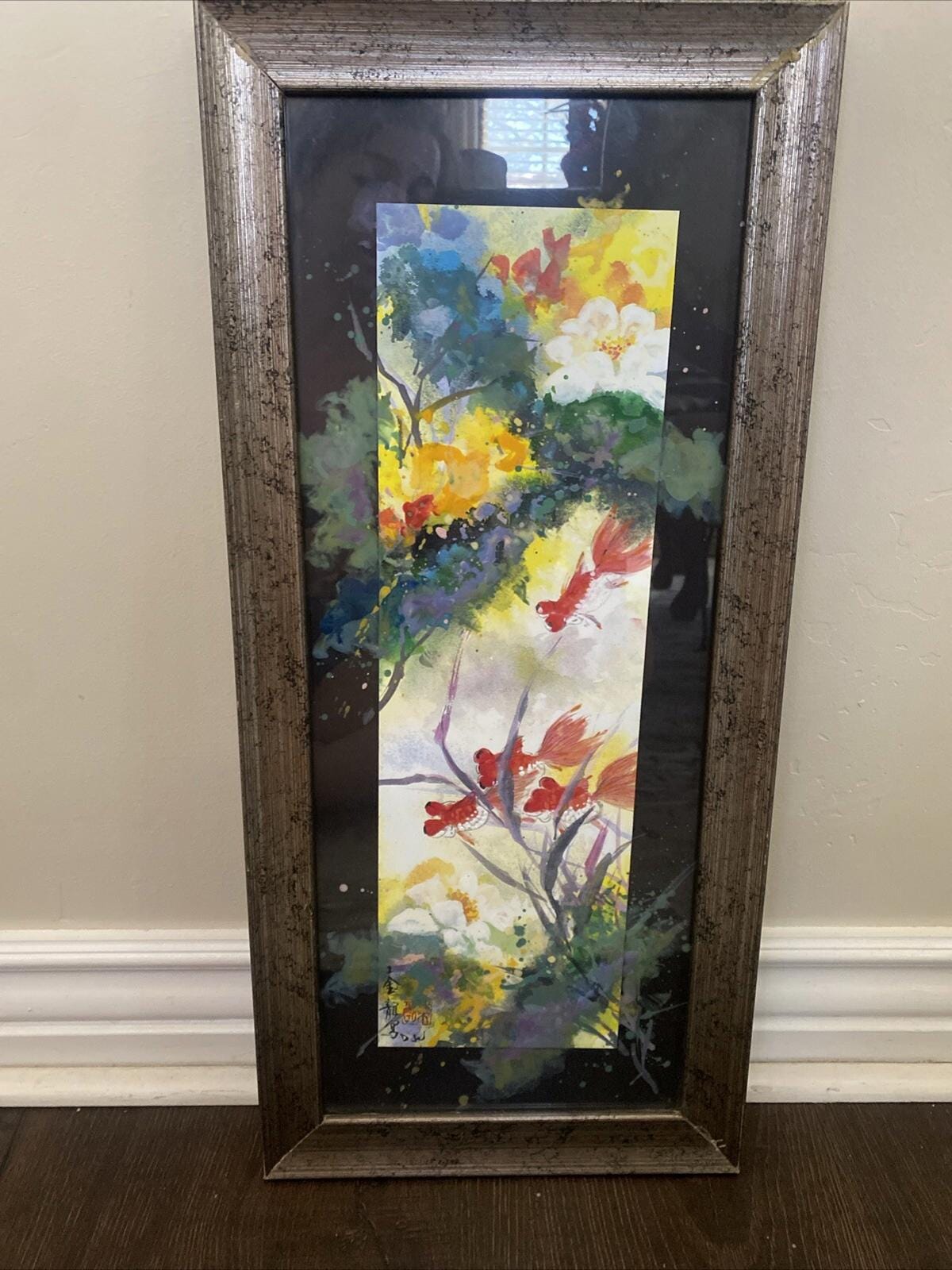 David PH Wong Original Koi Modern Abstract Still Life Framed and