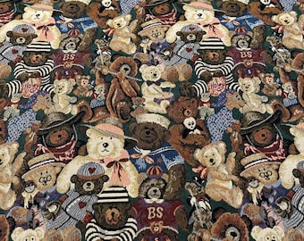 Tkanina gobelinowa z misiem, niebiesko-bordowa, do pokoju dziecięcego, 6 jardów