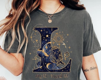 Leo Zodiac Shirt, Celestial Lion Astrology Comfort Colors Tee, Leo Shirt, July August Birthday Gift, Leo Horoscope Shirt, Leo Gift