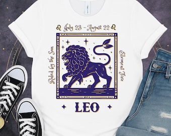 Leo Zodiac Shirt, Majestic Lion Astrology Tee, July August Birthday Horoscope Gift