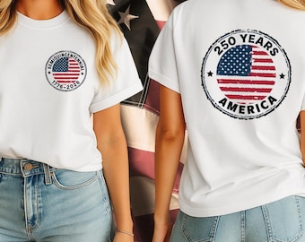 America 250th Anniversary T-Shirt, 2-sided Patriotic Celebration Tee