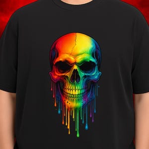 Multi-Color Skull Drip T-Shirt: Gothic Streetwear, Horror Art Tee, Edgy Graphic Shirt, Skull Shirt, Goth Gifts, Horror Art Shirt