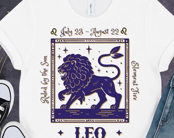 Leo Zodiac Shirt, Majestic Lion Astrology Tee, July August Birthday Horoscope Gift