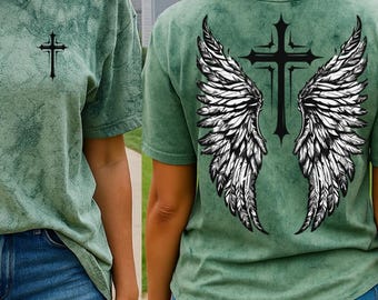 Gothic Cross & Angel Wings T-Shirt: Inspirational Religious Graphic Tee, Cross Shirt, Goth Gifts, Gothic Shirt