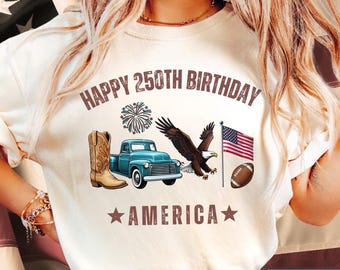 Retro Americana 250th Anniversary T-Shirt, Patriotic Eagle Truck Flag Tee