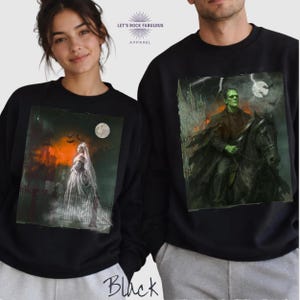 Halloween Couple Sweatshirts, Frankenstein Ghost Bride Matching Gothic Horror Shirts