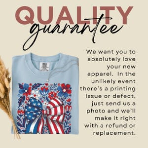 Boho floral American flag bow t-shirt on Comfort Colors 1717 unisex tee. Patriotic 4th of July shirt for women featuring red white and blue bow with floral design. Available in sizes S, M, L, XL, 2XL, 3XL, 4XL and multiple color options including ivory, white, navy, pepper, blossom, and chambray. Perfect America 250th Anniversary tee, Independence Day outfit, summer BBQ, and casual Americana style.