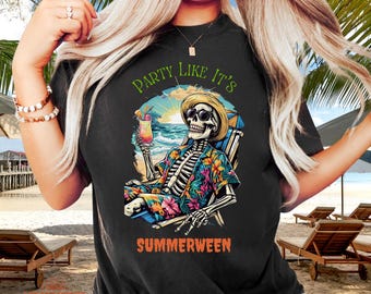 Summerween Skeleton Party Shirt, Spooky Summer Halloween Tee