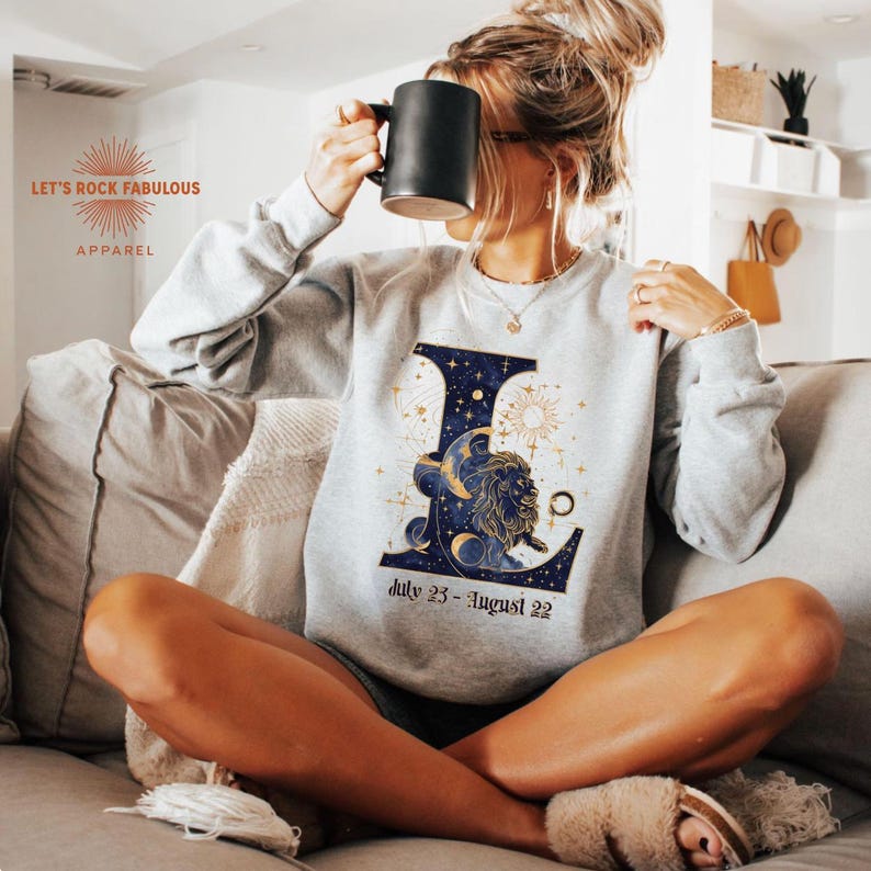 Leo Zodiac Shirt, Celestial Lion Astrology Comfort Colors Tee, Leo Shirt, July August Birthday Gift, Leo Horoscope Shirt, Leo Gift Ash Grey