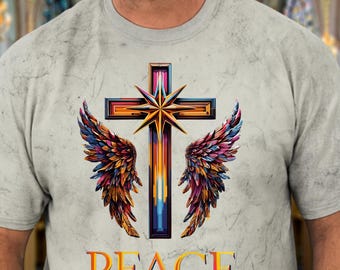 Cross T-Shirt | Inspirational T Shirts | Inspirational Gift | Cross & Angel Wings T-Shirt | Religious Shirt | Gothic Shirt | Goth Gifts