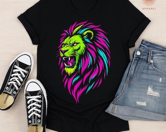 Vibrant Lion Graphic T-Shirt, Bold Animal Print Tee