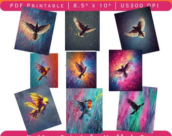 Muurkunst vogels vliegen in de regen