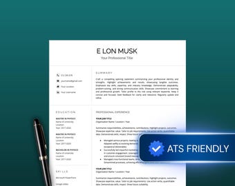 Modello di curriculum ATS Friendly per Microsoft Word e Google Docs, lettera di presentazione e referenze, modello di curriculum download immediato, modello di CV