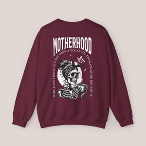 Motherhood Backprint Sweater, Mothersday Gift, Mom Sweatshirt, Motherhood Gift, Mom Jumper, New Born Mom Gift, Birth Gift, Mother's Day Gift Maroon