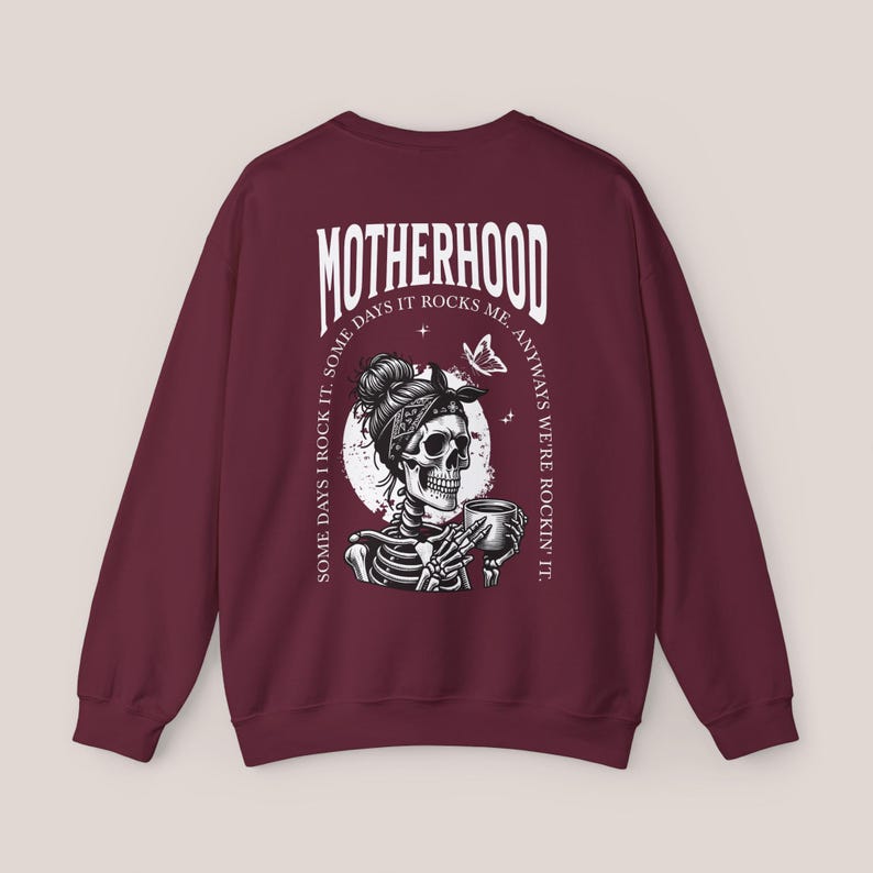 Motherhood Backprint Sweater, Mothersday Gift, Mom Sweatshirt, Motherhood Gift, Mom Jumper, New Born Mom Gift, Birth Gift, Mother's Day Gift Maroon