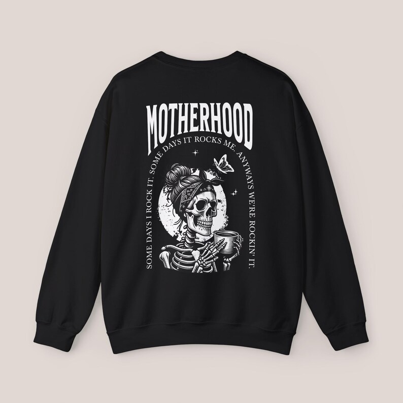 Motherhood Backprint Sweater, Mothersday Gift, Mom Sweatshirt, Motherhood Gift, Mom Jumper, New Born Mom Gift, Birth Gift, Mother's Day Gift Black