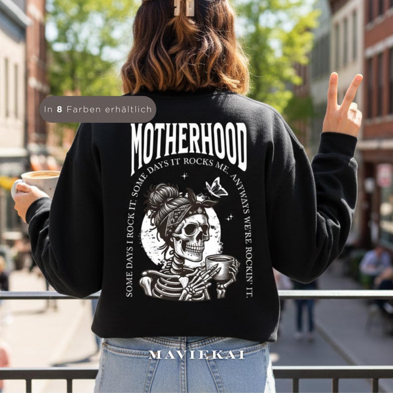 Motherhood Backprint Sweater, Mothersday Gift, Mom Sweatshirt, Motherhood Gift, Mom Jumper, New Born Mom Gift, Birth Gift, Mother's Day Gift immagine 1