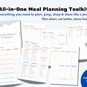 Weekly Meal Planner Printable Bundle | Grocery List, Batch Cooking Kit & Freezer Tracker | Editable Canva + PDF Download