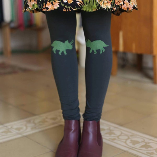 Sale, Green leggings, womens leggings, green tights, dinosaur print, hunter green, womens tights, high waist, dark green