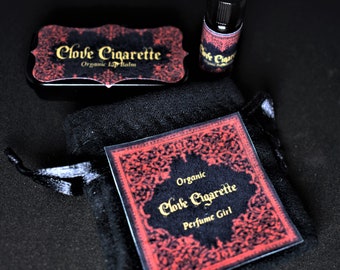 CLOVE CIGARETTE Set |\ Botanical Vegan Unisex Perfume /| Tobacco, Vanilla, Clove, Organic |\ Clove Cigarette Lip Balm unique gift