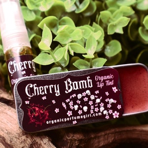 Ch Ch Ch CHERRY BOMB Organic Set Lip SET, Tint & Perfume, Classic Red  / Vegan / Artisan / Cherry Lip Balm // cruelty free lip tint