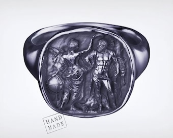 Handmade Hercules Signet Ring – Sterling Silver Greek Myth Warrior Jewelry