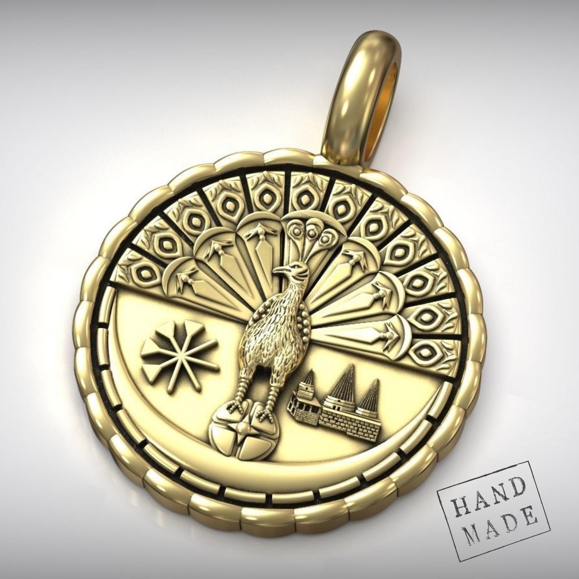 Peacock Angel Pendant: Yezidi Symbol With Lalish Temple - 925