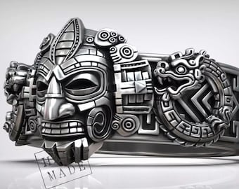 Mayakrigarring: Sterlingsilvermask (handgjord herrarmband)