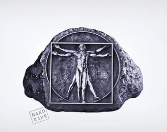 Vitruvian Man Sterling Silver Signet Ring – Handmade Da Vinci Art Jewelry