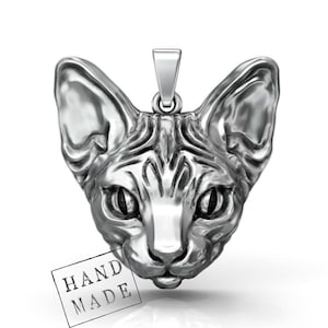 Sculpted Sphynx Cat Head Pendant: Bold Hairless Cat Jewelry