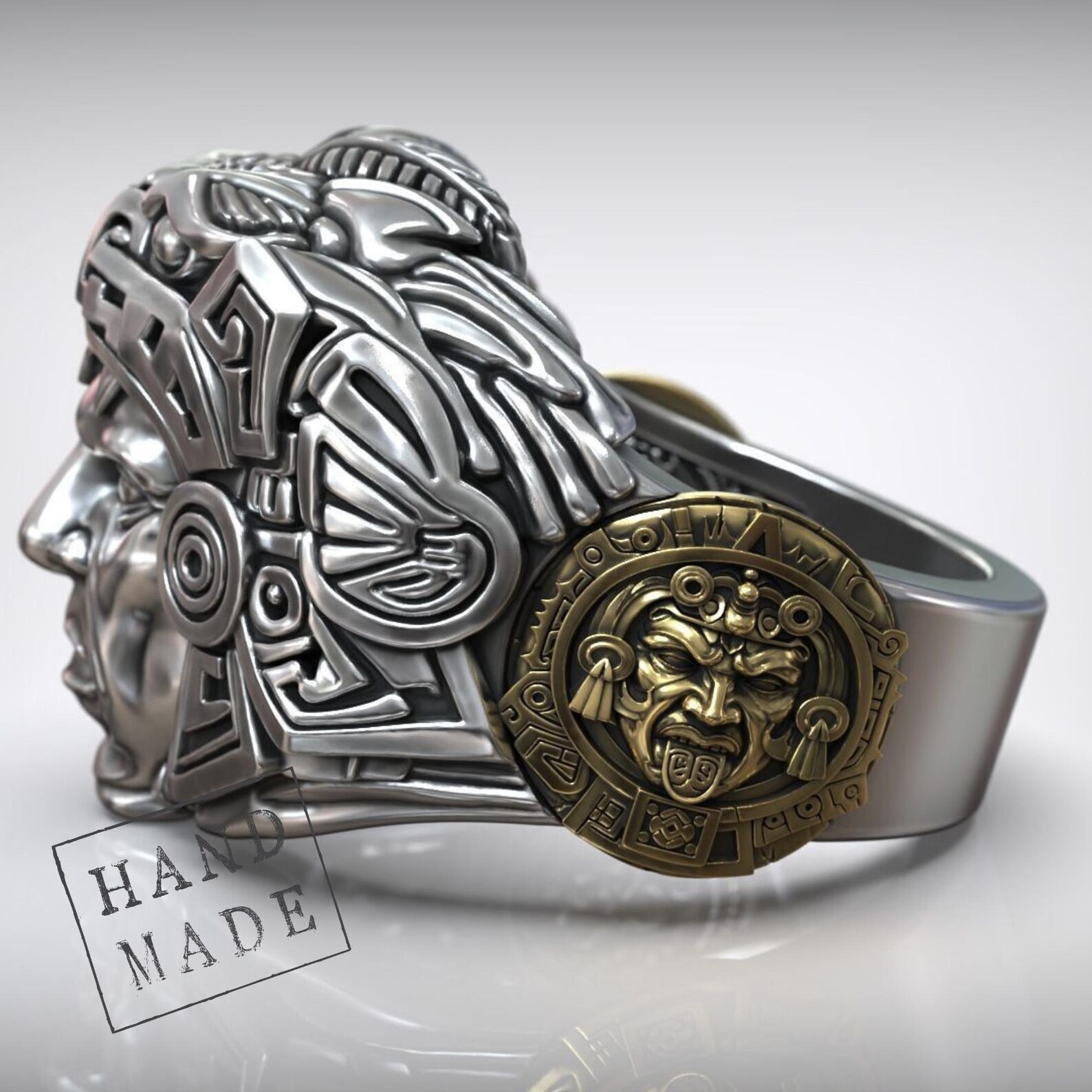 Aztec Warrior Ring, Two-tone Silver and Gold (tribal Design) - Etsy